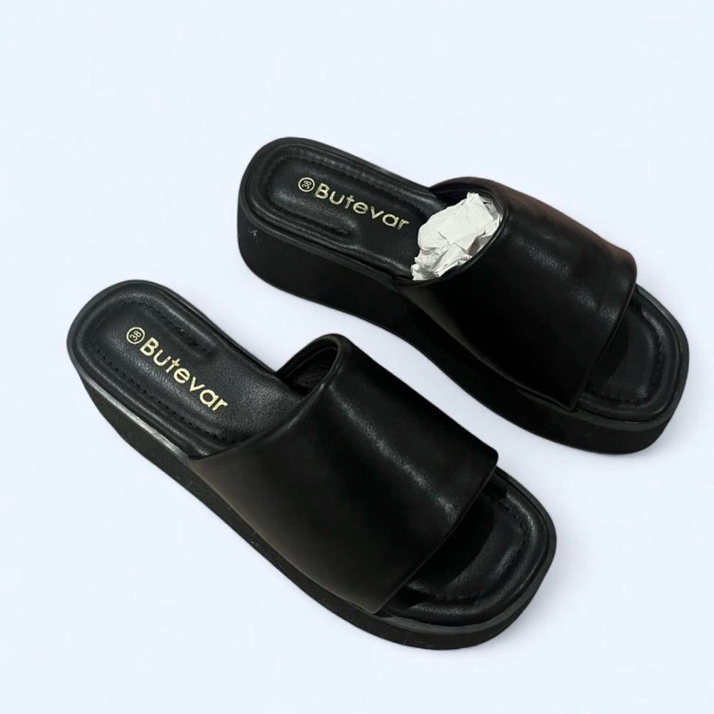 Bulova Sleek Black Platform Slides View 4